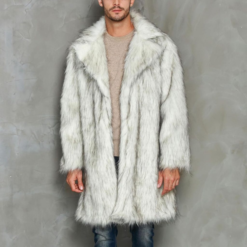 	
long faux fur coat