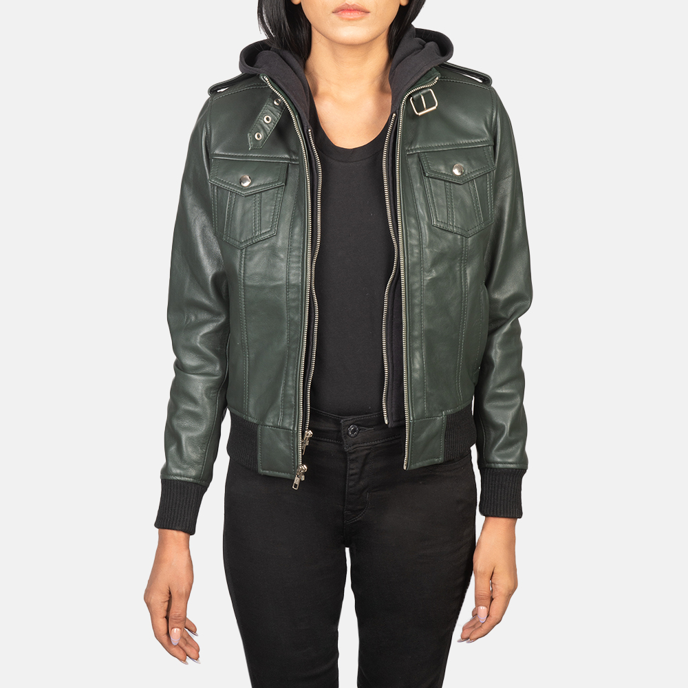 	
women's leather bomber jacket