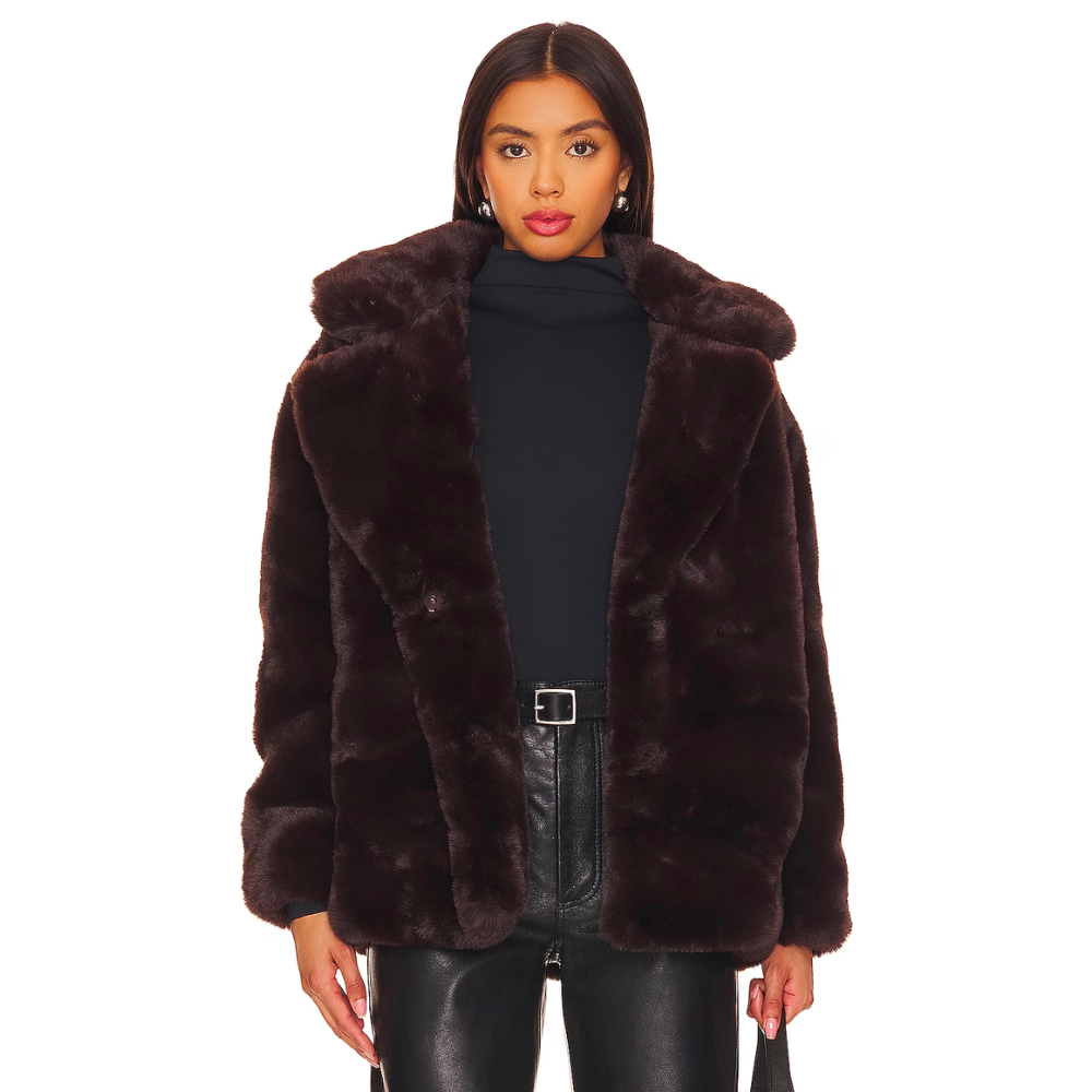 	
black faux fur coat