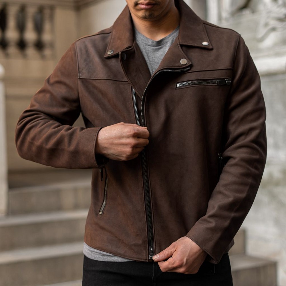 brown leather jacket