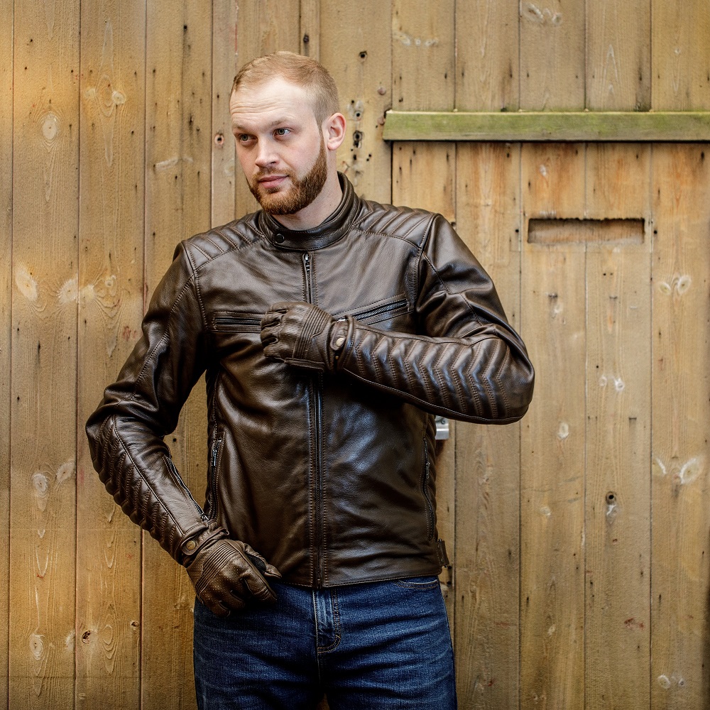 brown leather jacket