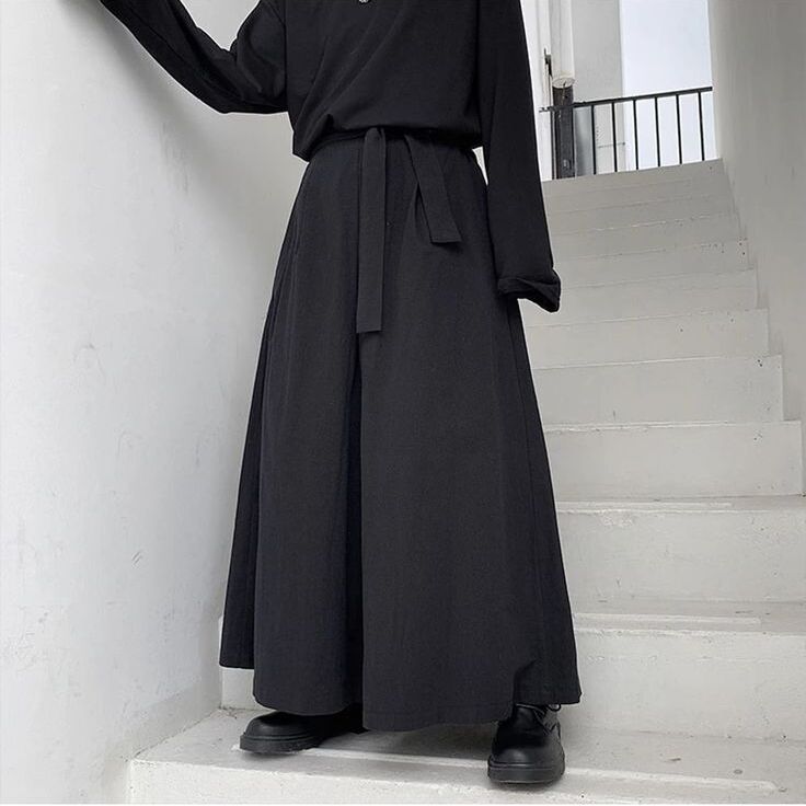 Black Japanese Style Mountain Skirt Pants 