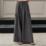 Mid-waist pockets wide-leg pants