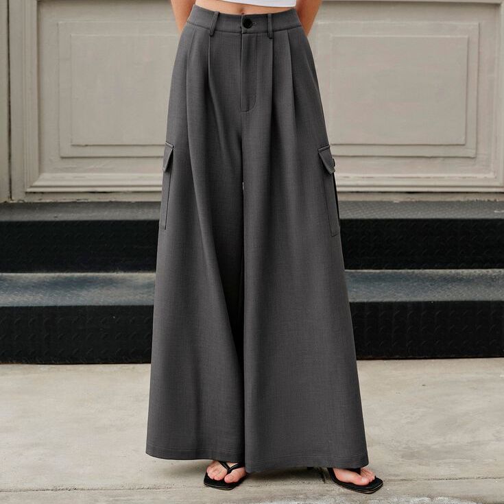 Mid-waist pockets wide-leg pants