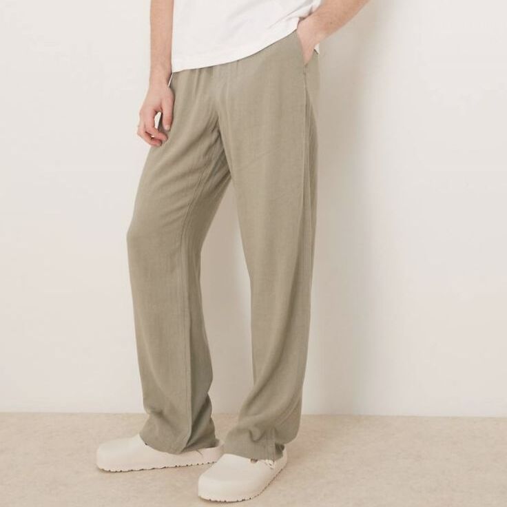 baggy fit pull on linen mix pants 