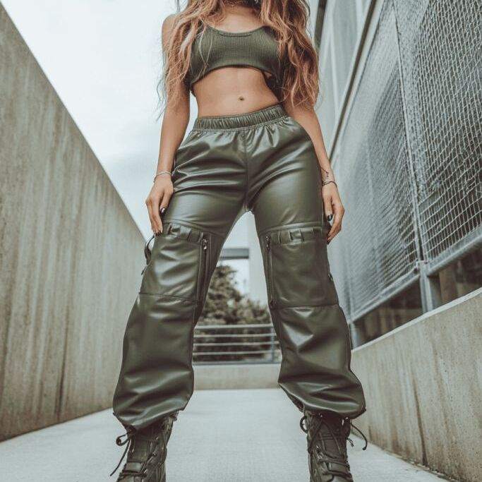 Green leather pants
