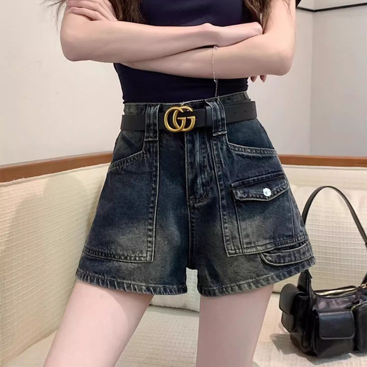 Retro High Waist Wide-leg Denim Shorts