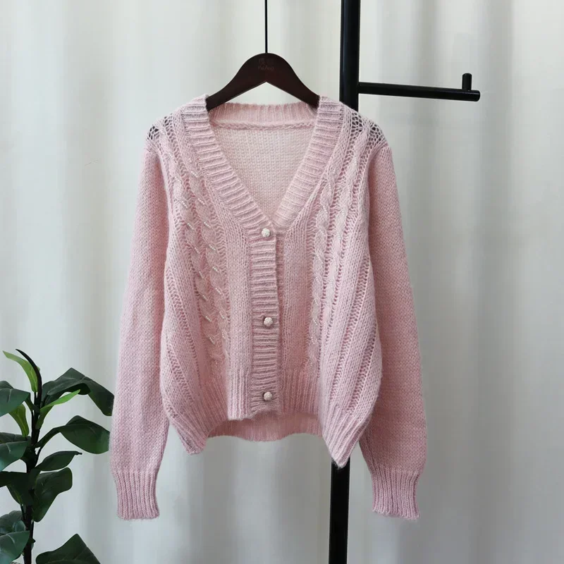pink cardigan sweater