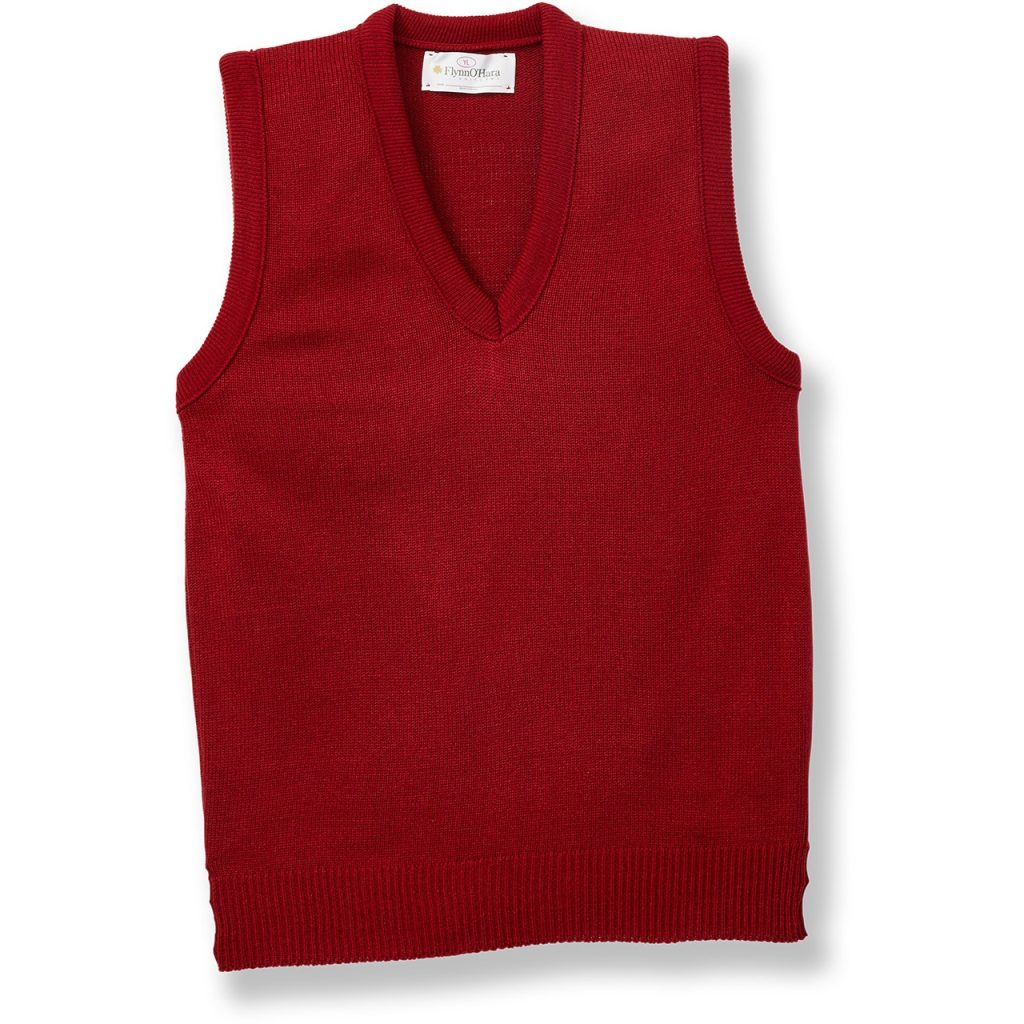 red sweater vest